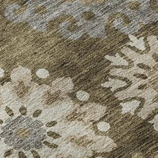 8' Brown Gray And Beige Medallion Washable Round Rug With UV Protection Photo 9