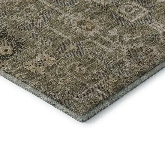 8' Brown Gray And Beige Oriental Washable Round Rug With UV Protection Photo 6