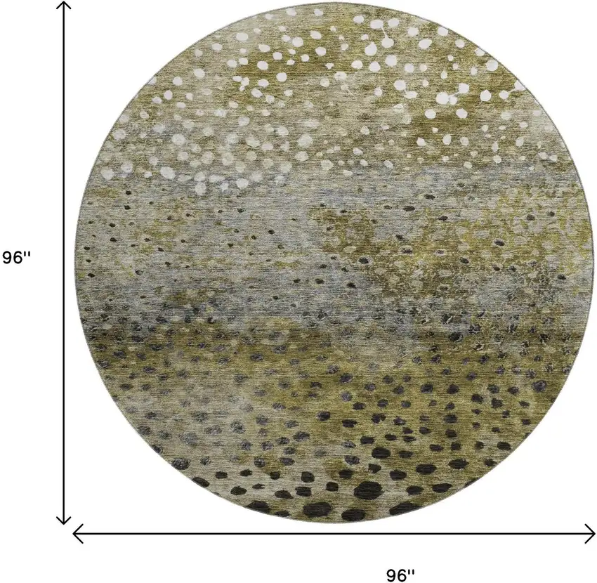 8' Brown Gray And Beige Polka Dot Washable Round Rug With UV Protection Photo 9