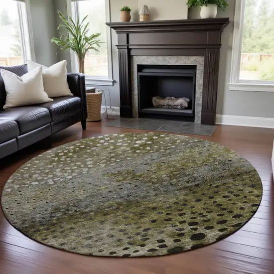 8' Brown Gray And Beige Polka Dot Washable Round Rug With UV Protection Photo 4