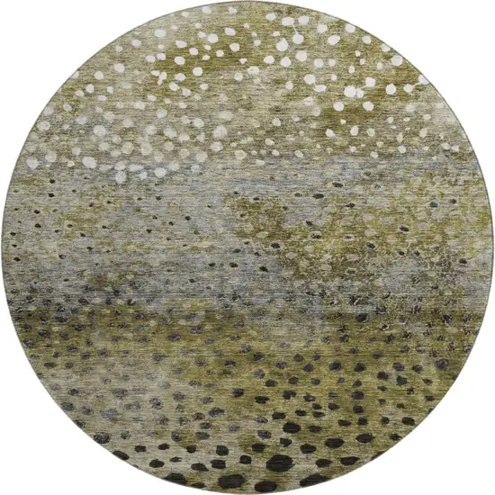8' Brown Gray And Beige Polka Dot Washable Round Rug With UV Protection Photo 1