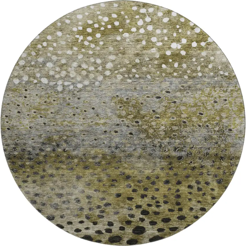 8' Brown Gray And Beige Polka Dot Washable Round Rug With UV Protection Photo 1