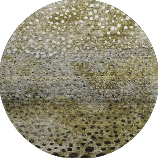 8' Brown Gray And Beige Polka Dot Washable Round Rug With UV Protection Photo 3