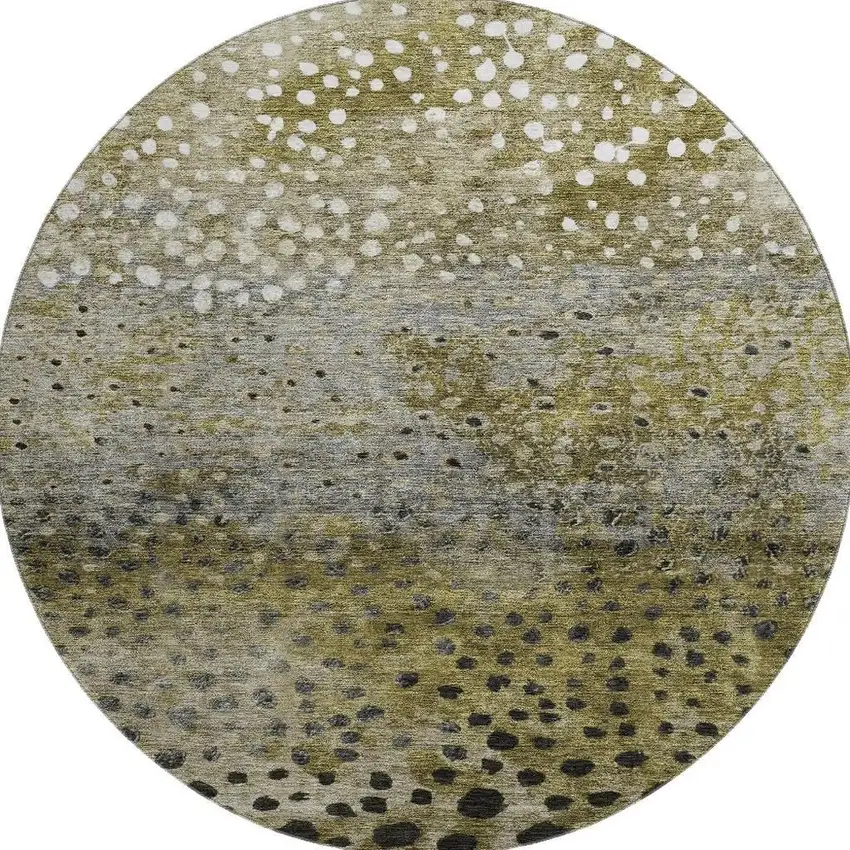 8' Brown Gray And Beige Polka Dot Washable Round Rug With UV Protection Photo 3