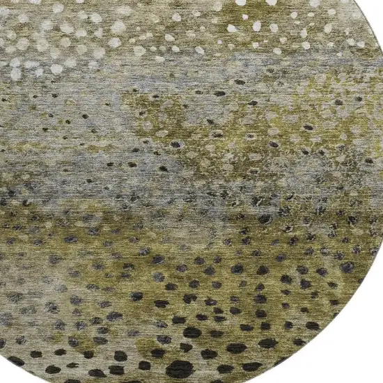 8' Brown Gray And Beige Polka Dot Washable Round Rug With UV Protection Photo 2