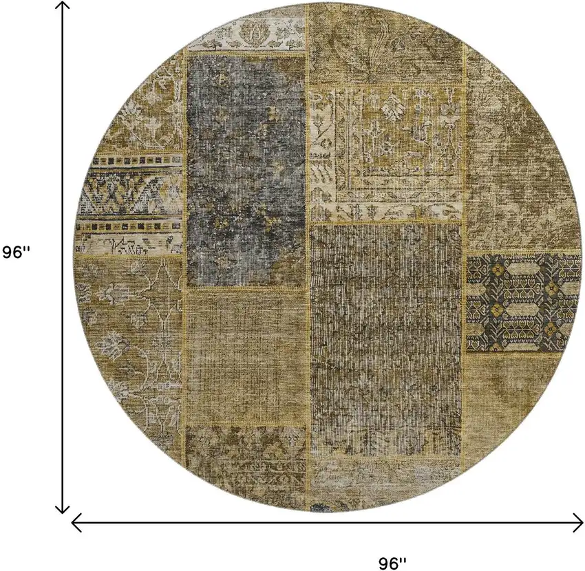 8' Brown Gray And Charcoal Patchwork Washable Round Rug With UV Protection Photo 3
