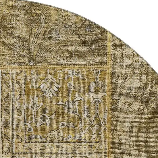 8' Brown Gray And Charcoal Patchwork Washable Round Rug With UV Protection Photo 3