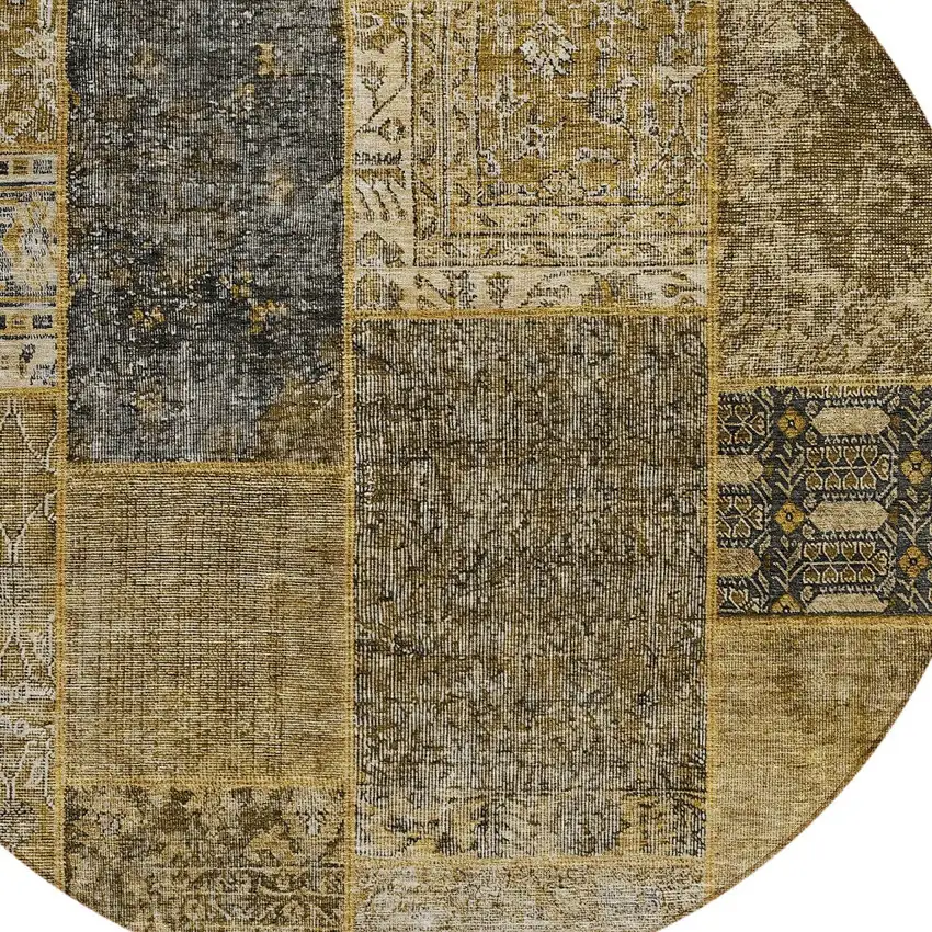 8' Brown Gray And Charcoal Round Patchwork Washable Indoor Outdoor Area Rug Photo 5