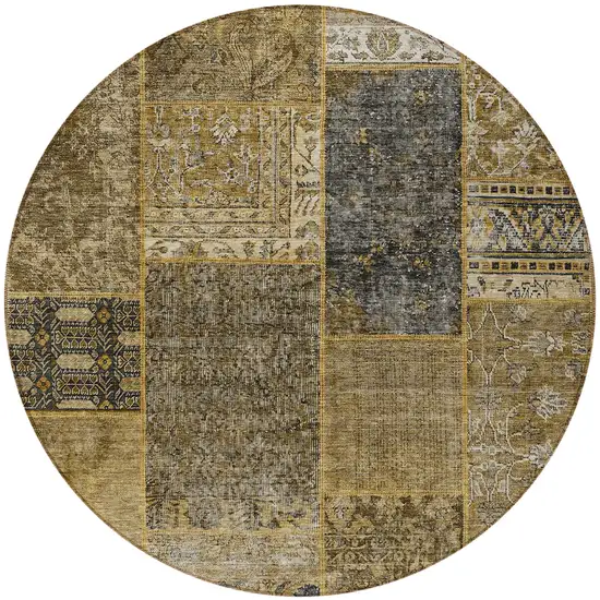 8' Brown Gray And Charcoal Round Patchwork Washable Indoor Outdoor Area Rug Photo 6