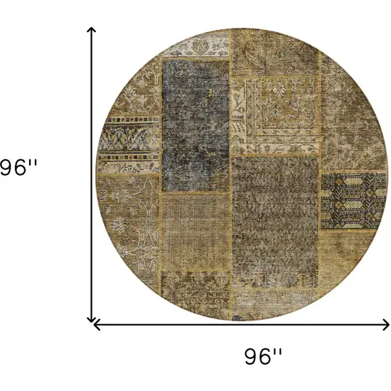 8' Brown Gray And Charcoal Round Patchwork Washable Indoor Outdoor Area Rug Photo 3
