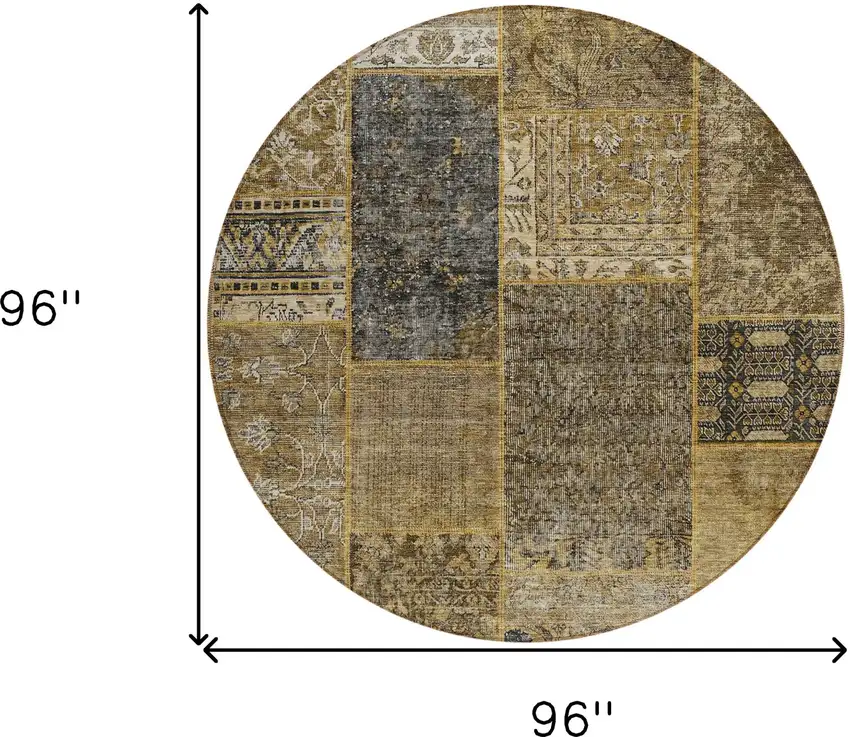 8' Brown Gray And Charcoal Round Patchwork Washable Indoor Outdoor Area Rug Photo 3