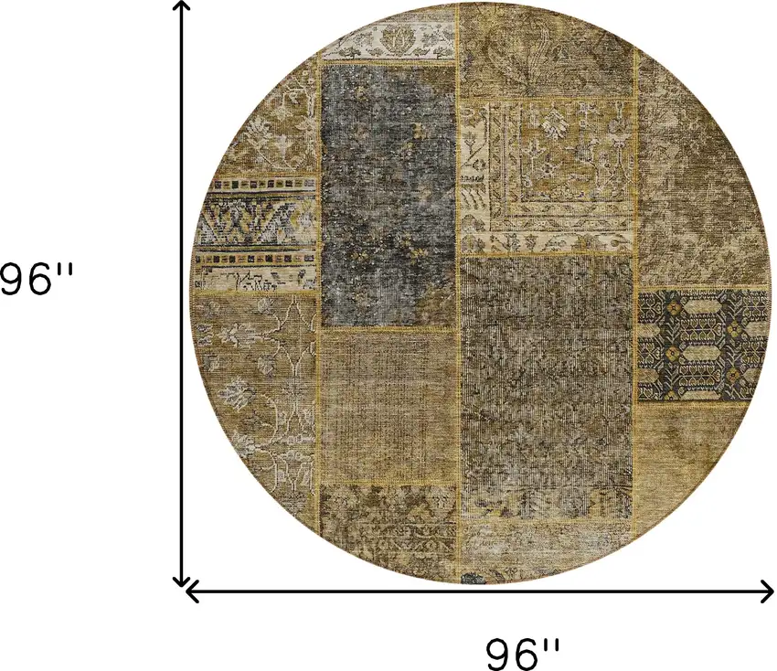 8' Brown Gray And Charcoal Round Patchwork Washable Indoor Outdoor Area Rug Photo 3