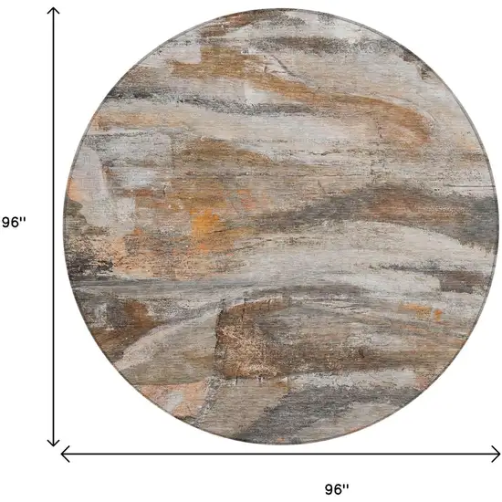 8' Brown Gray And Copper Round Abstract Washable Indoor Outdoor Area Rug Photo 9