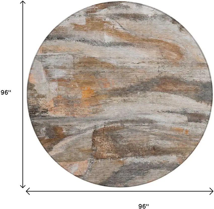 8' Brown Gray And Copper Round Abstract Washable Indoor Outdoor Area Rug Photo 9