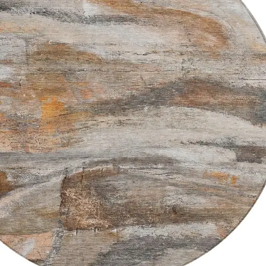 8' Brown Gray And Copper Round Abstract Washable Indoor Outdoor Area Rug Photo 8