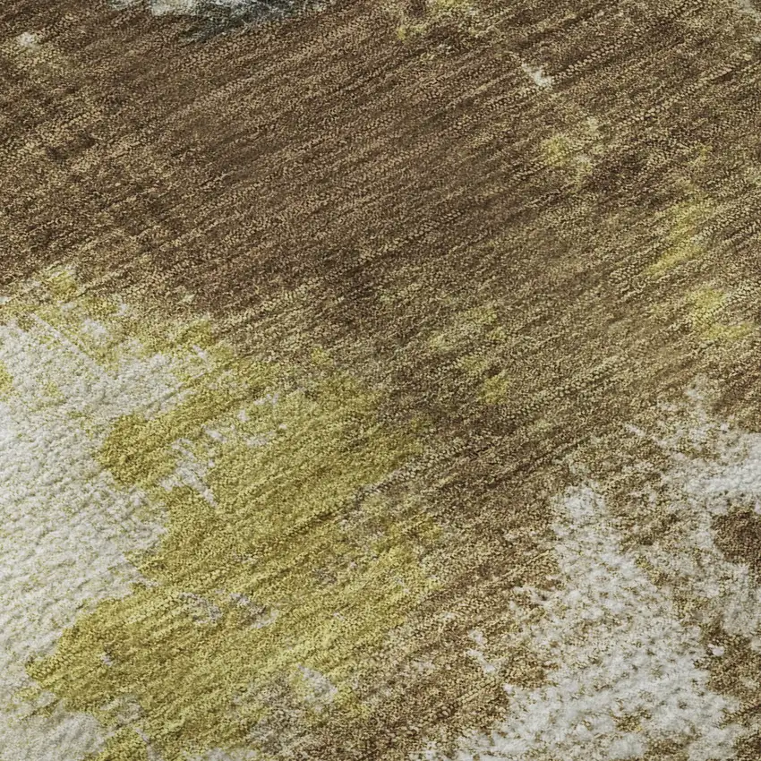 8' Brown Gray And Gold Abstract Washable Round Rug With UV Protection Photo 8