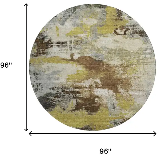 8' Brown Gray And Gold Abstract Washable Round Rug With UV Protection Photo 9