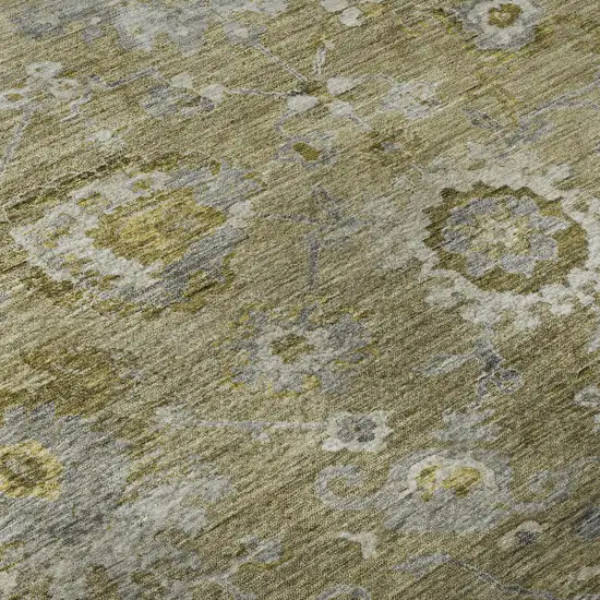 8' Brown Gray And Gold Floral Washable Round Rug With UV Protection Photo 8