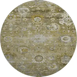 Photo of 8' Brown Gray And Gold Floral Washable Round Rug With UV Protection