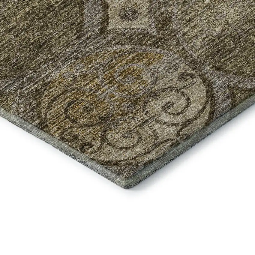 8' Brown Gray And Gold Medallion Washable Round Rug With UV Protection Photo 7