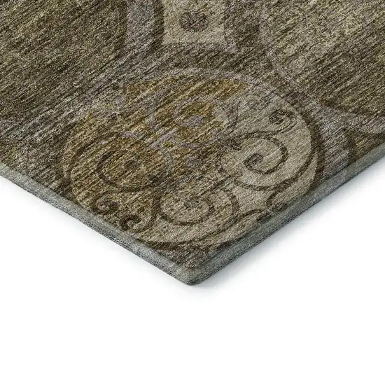 8' Brown Gray And Gold Medallion Washable Round Rug With UV Protection Photo 7