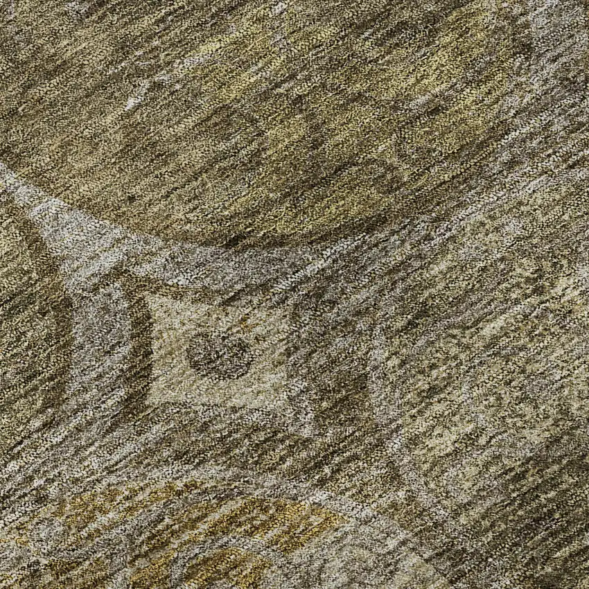 8' Brown Gray And Gold Medallion Washable Round Rug With UV Protection Photo 9