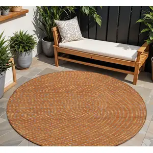 Photo of 8' Brown Gray And Gold Round Polka Dot Washable Indoor Outdoor Area Rug