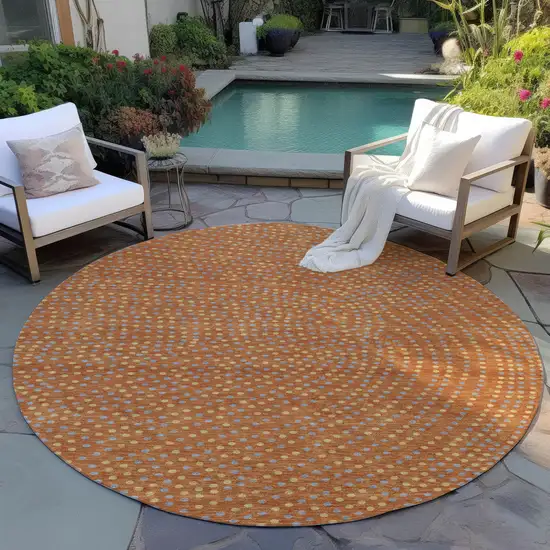 8' Brown Gray And Gold Round Polka Dot Washable Indoor Outdoor Area Rug Photo 7