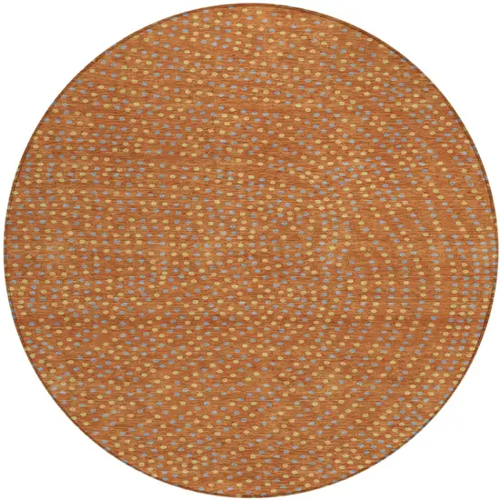 8' Brown Gray And Gold Round Polka Dot Washable Indoor Outdoor Area Rug Photo 2