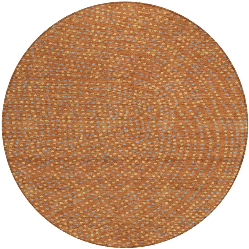 8' Brown Gray And Gold Round Polka Dot Washable Indoor Outdoor Area Rug Photo 2