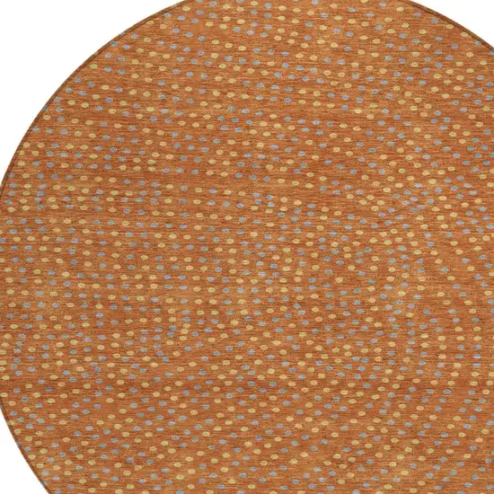 8' Brown Gray And Gold Round Polka Dot Washable Indoor Outdoor Area Rug Photo 5