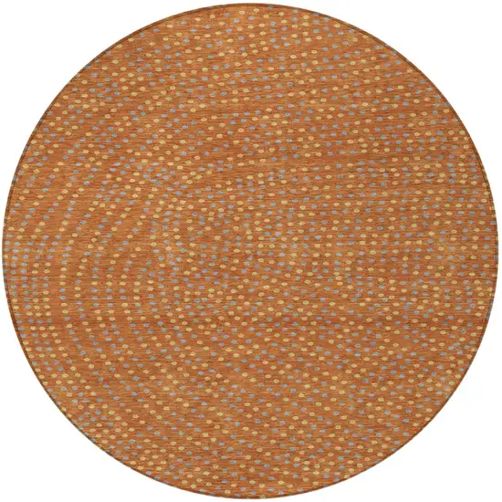 8' Brown Gray And Gold Round Polka Dot Washable Indoor Outdoor Area Rug Photo 6