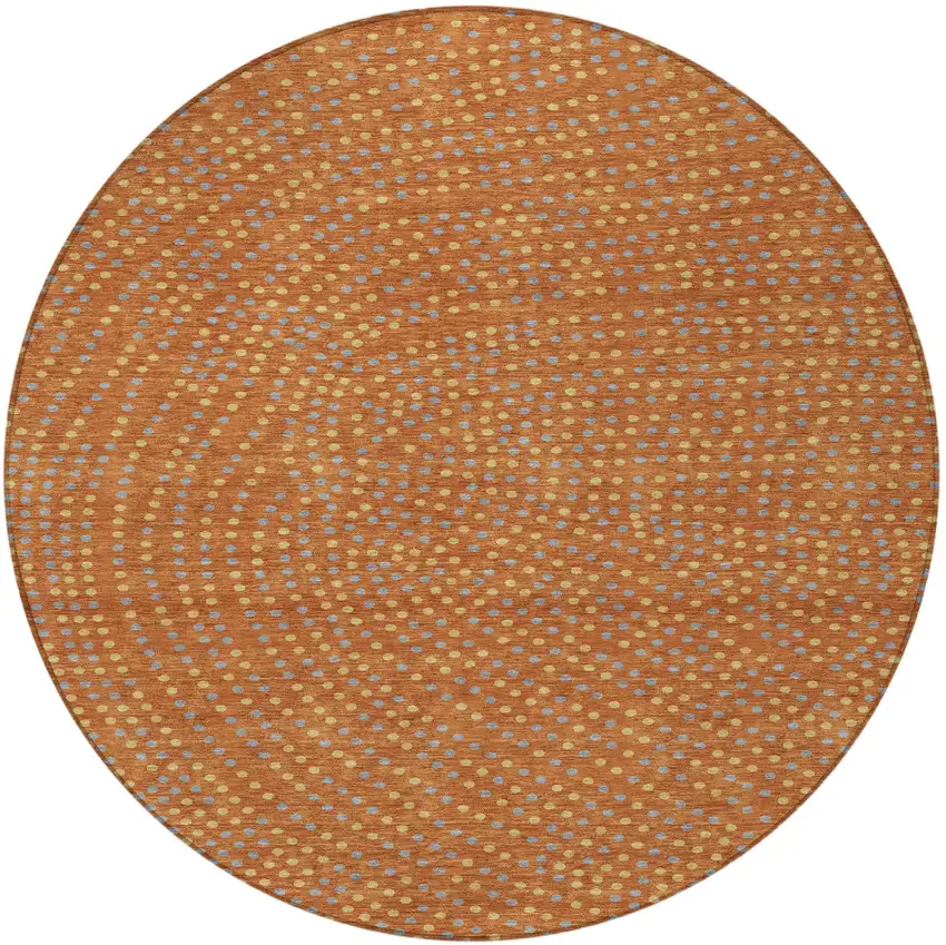 8' Brown Gray And Gold Round Polka Dot Washable Indoor Outdoor Area Rug Photo 6