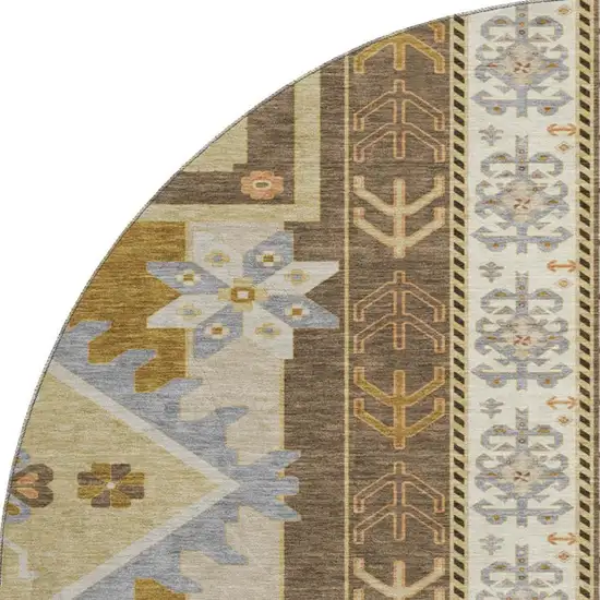 8' Brown Gray And Gold Southwestern Washable Round Rug With UV Protection Photo 2