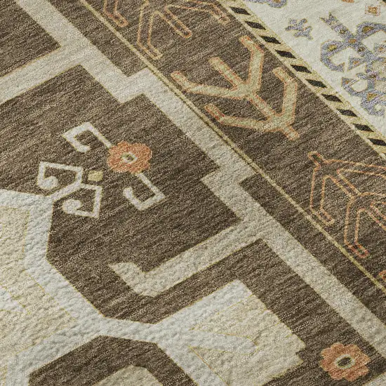 8' Brown Gray And Gold Southwestern Washable Round Rug With UV Protection Photo 8