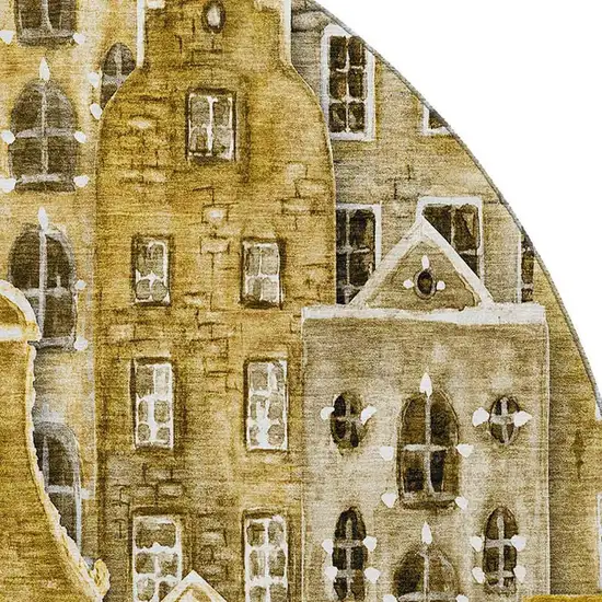 8' Brown Gray And Ivory Abstract Geometric Washable Round Rug With UV Protection Photo 3