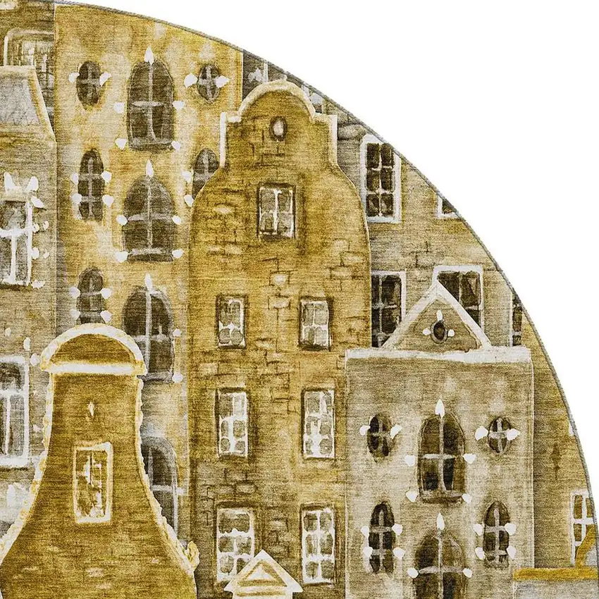 8' Brown Gray And Ivory Abstract Geometric Washable Round Rug With UV Protection Photo 4