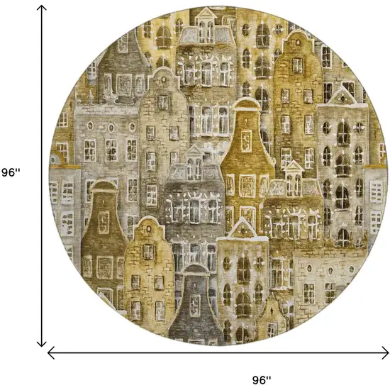 8' Brown Gray And Ivory Abstract Geometric Washable Round Rug With UV Protection Photo 3