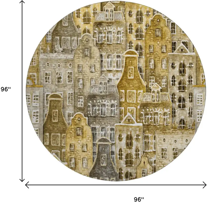 8' Brown Gray And Ivory Abstract Geometric Washable Round Rug With UV Protection Photo 3