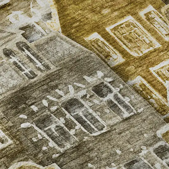 8' Brown Gray And Ivory Abstract Geometric Washable Round Rug With UV Protection Photo 9