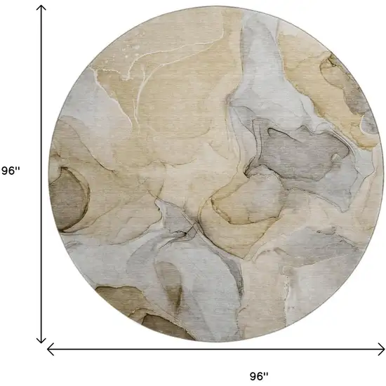 8' Brown Gray And Ivory Abstract Washable Round Rug With UV Protection Photo 9