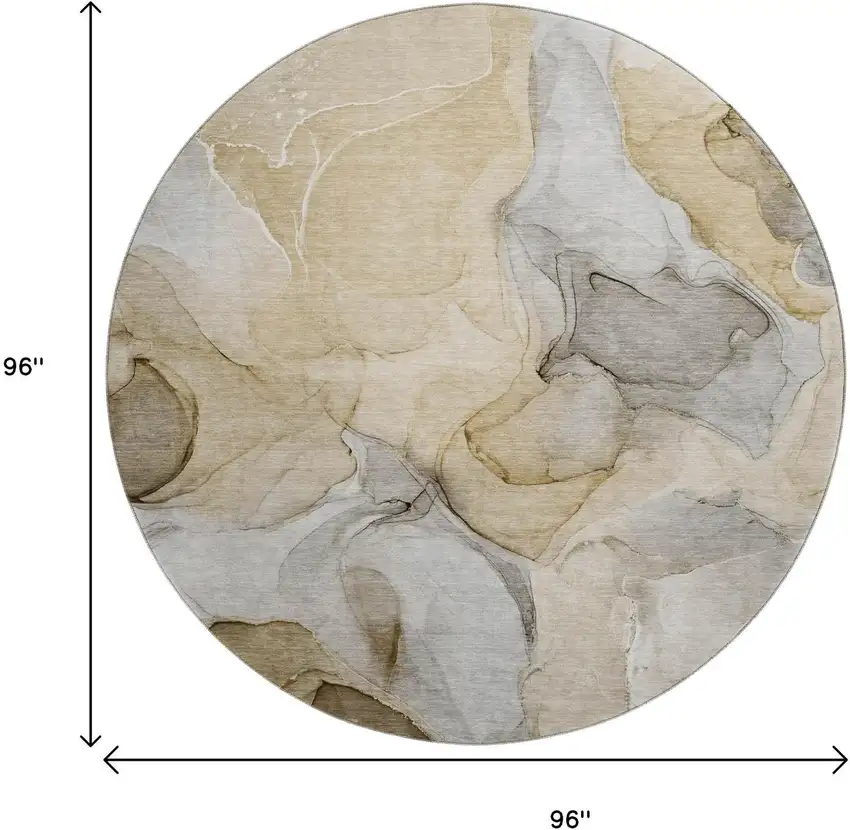 8' Brown Gray And Ivory Abstract Washable Round Rug With UV Protection Photo 9