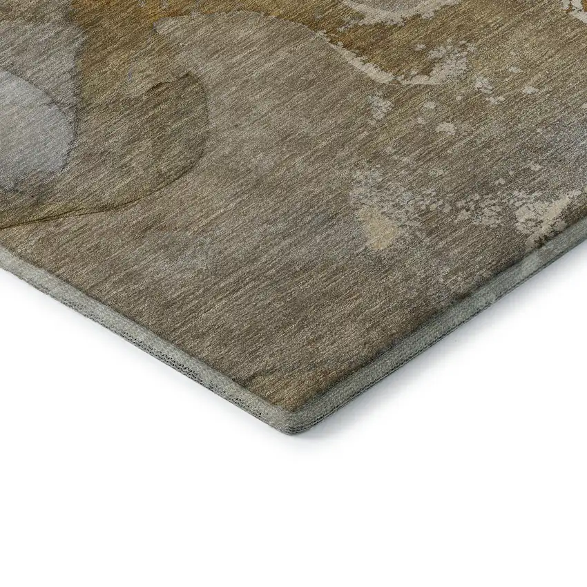 8' Brown Gray And Ivory Abstract Washable Round Rug With UV Protection Photo 6