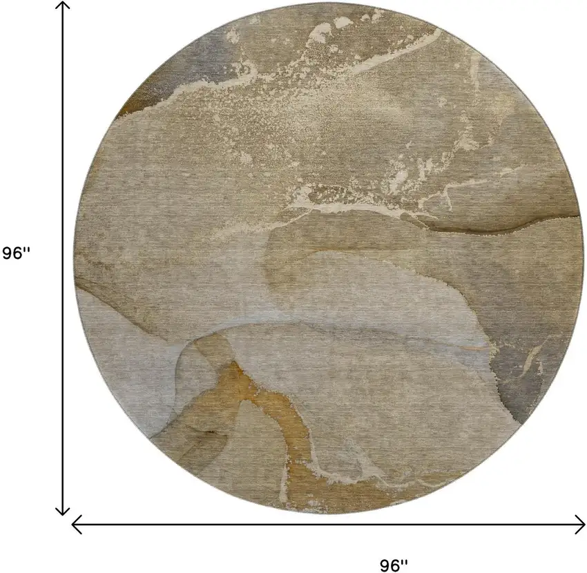 8' Brown Gray And Ivory Abstract Washable Round Rug With UV Protection Photo 9