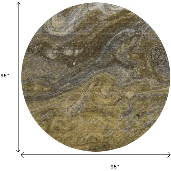 8' Brown Gray And Ivory Abstract Washable Round Rug With UV Protection Photo 9