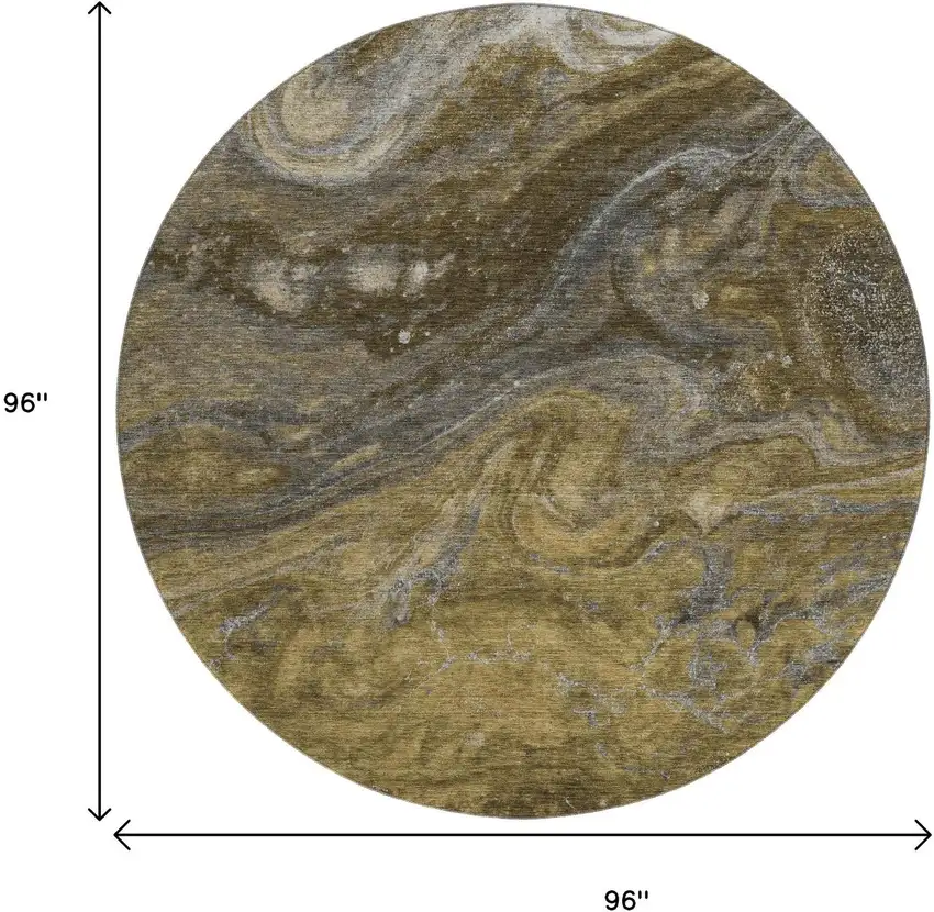 8' Brown Gray And Ivory Abstract Washable Round Rug With UV Protection Photo 9