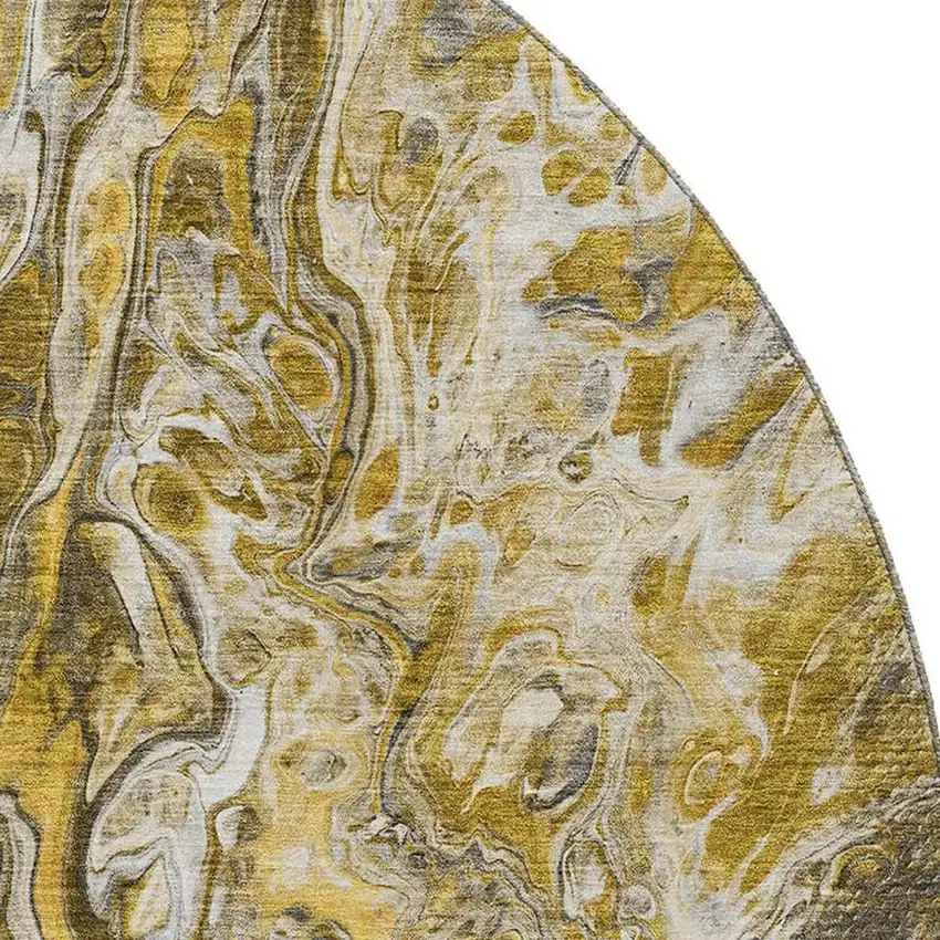 8' Brown Gray And Ivory Abstract Washable Round Rug With UV Protection Photo 3