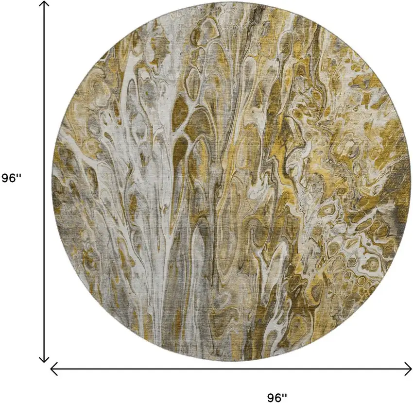 8' Brown Gray And Ivory Abstract Washable Round Rug With UV Protection Photo 3