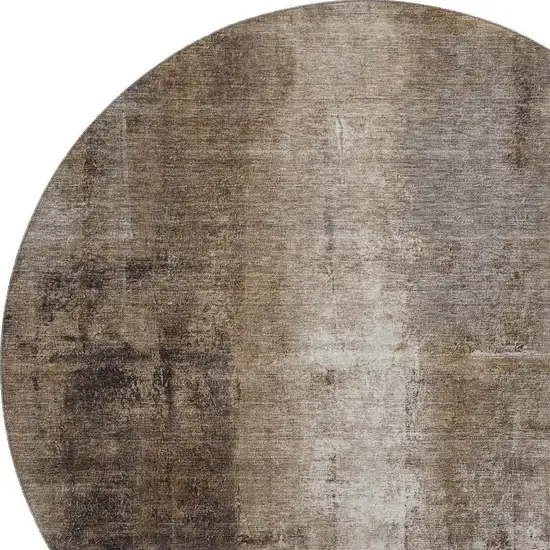 8' Brown Gray And Ivory Abstract Washable Round Rug With UV Protection Photo 3