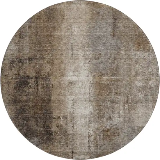 8' Brown Gray And Ivory Abstract Washable Round Rug With UV Protection Photo 1
